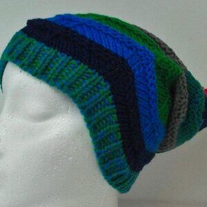 SO Ladies Winter ZigZag Slouchy Beanie Hat Blue/Green